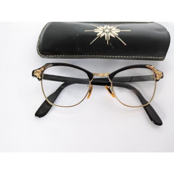 Vintage Cat Eye Bausch & Lomb Eyeglasses Black B&L Gold Filled Granny Bifocals - Picture 2 of 16